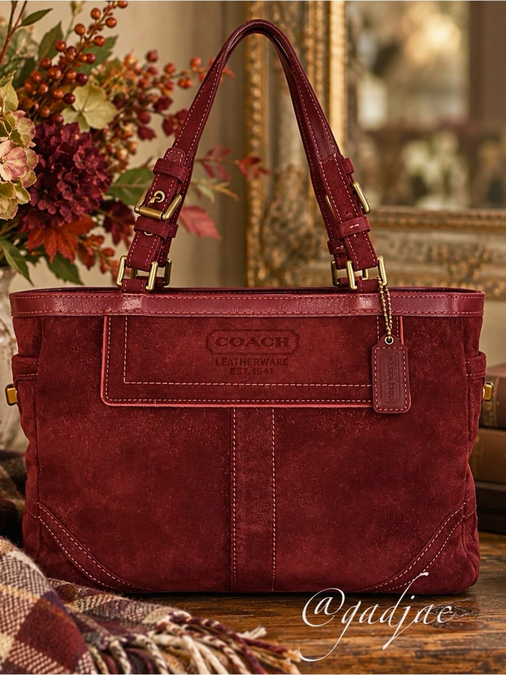 Vintage Y2K Coach Hamptons Gallery Suede Tote - Burgundy / Maroon